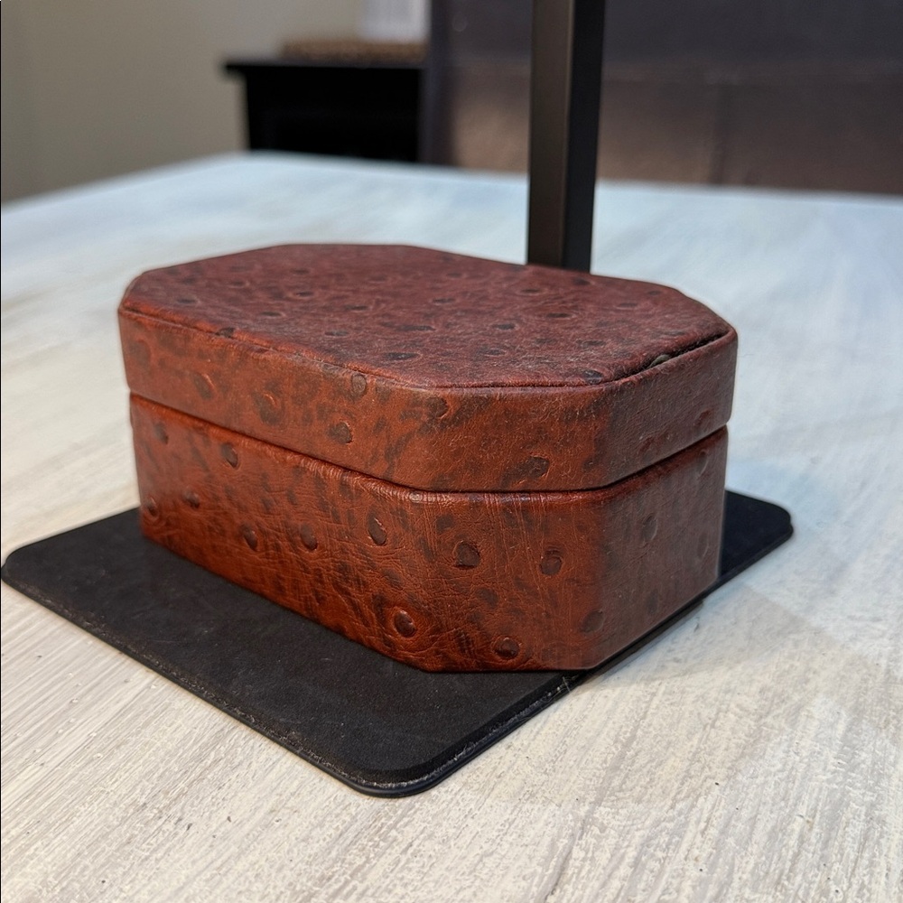 Brown Ostrich Textured Jewelry Box